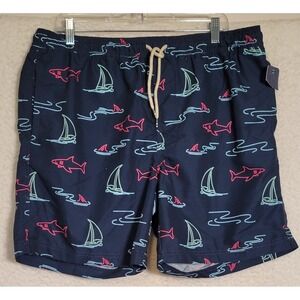 Trinity Coast Mens Swim Trunks Size Large‎ Navy Blue NEW NWT Sailboat Shark 1516